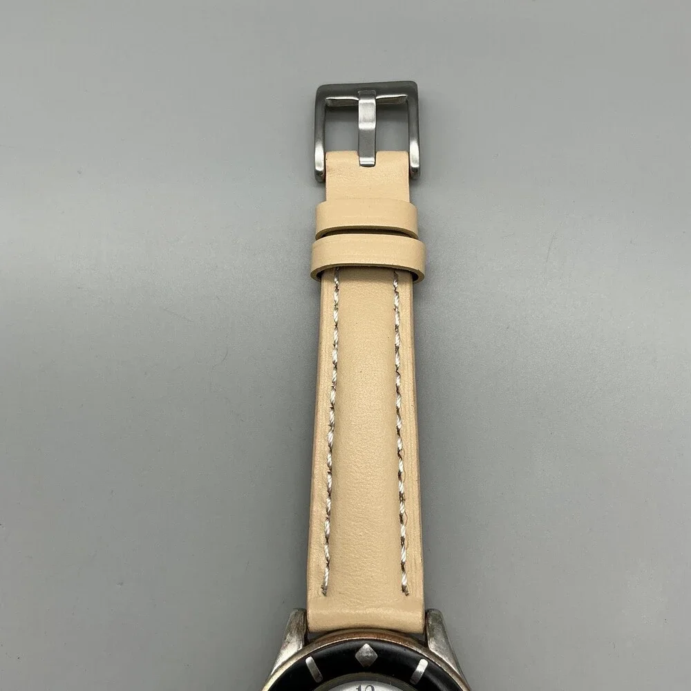 Ecclissi Womens Watch 33mm Sterling Silver Black Beige Leather 23515 New Battery